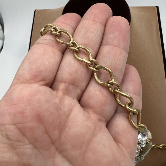 J. Crew Statement Necklace Champagne Crystal Rhinestone Chunky Bold Gold Tone - Picture 5 of 9